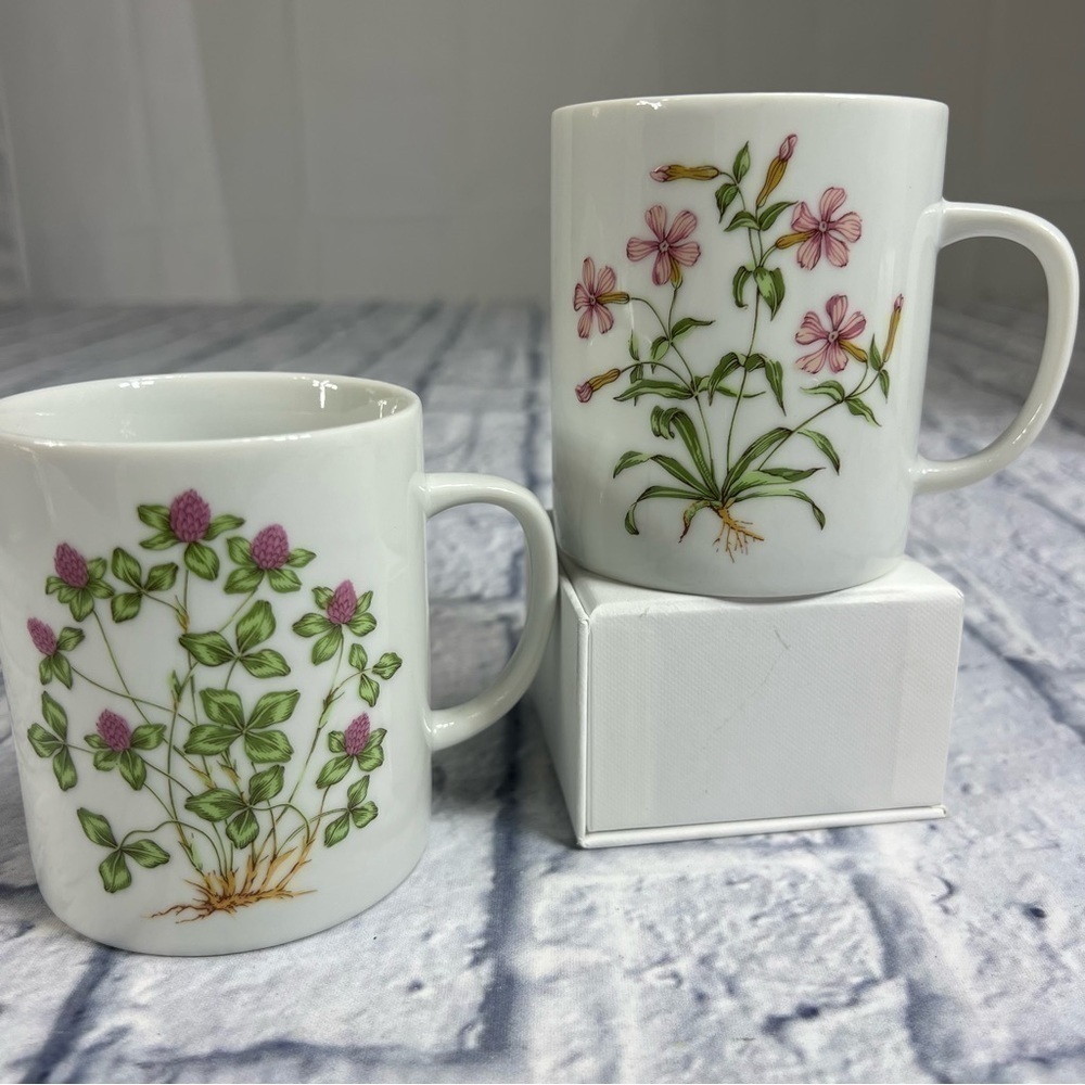 Two vintage coffee mugs. Floral wildflowers